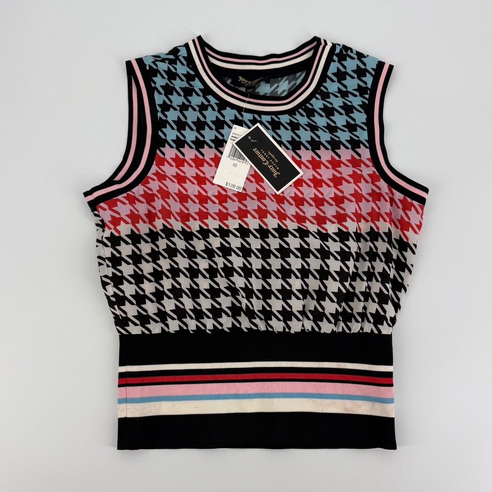 Juicy Couture Sleeveless Top Womens XS Multicolor New Houndstooth Knit Shell